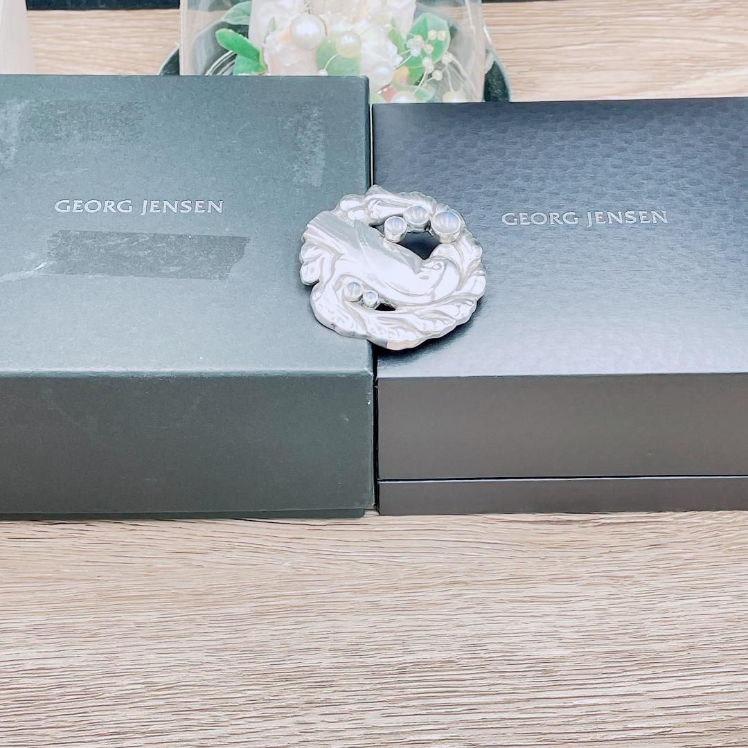 ジョージジェンセン GEORG JENSEN ムーンストーン ブローチ Ag925 シルバー 19.9g 123 鳥 バードモチーフ ブランド
