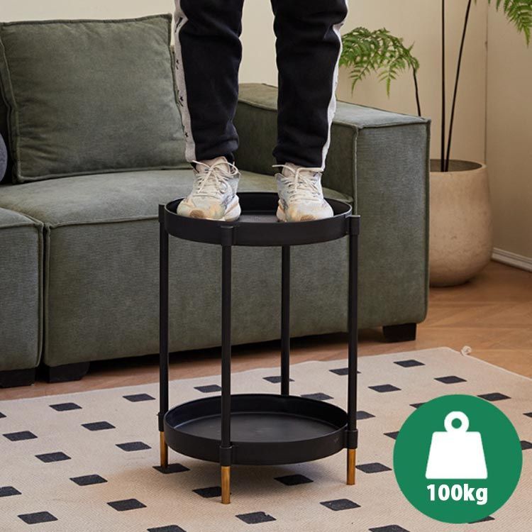 トレーテーブル サイドテーブル 2段 高さ60cm ラック 丸 テーブル