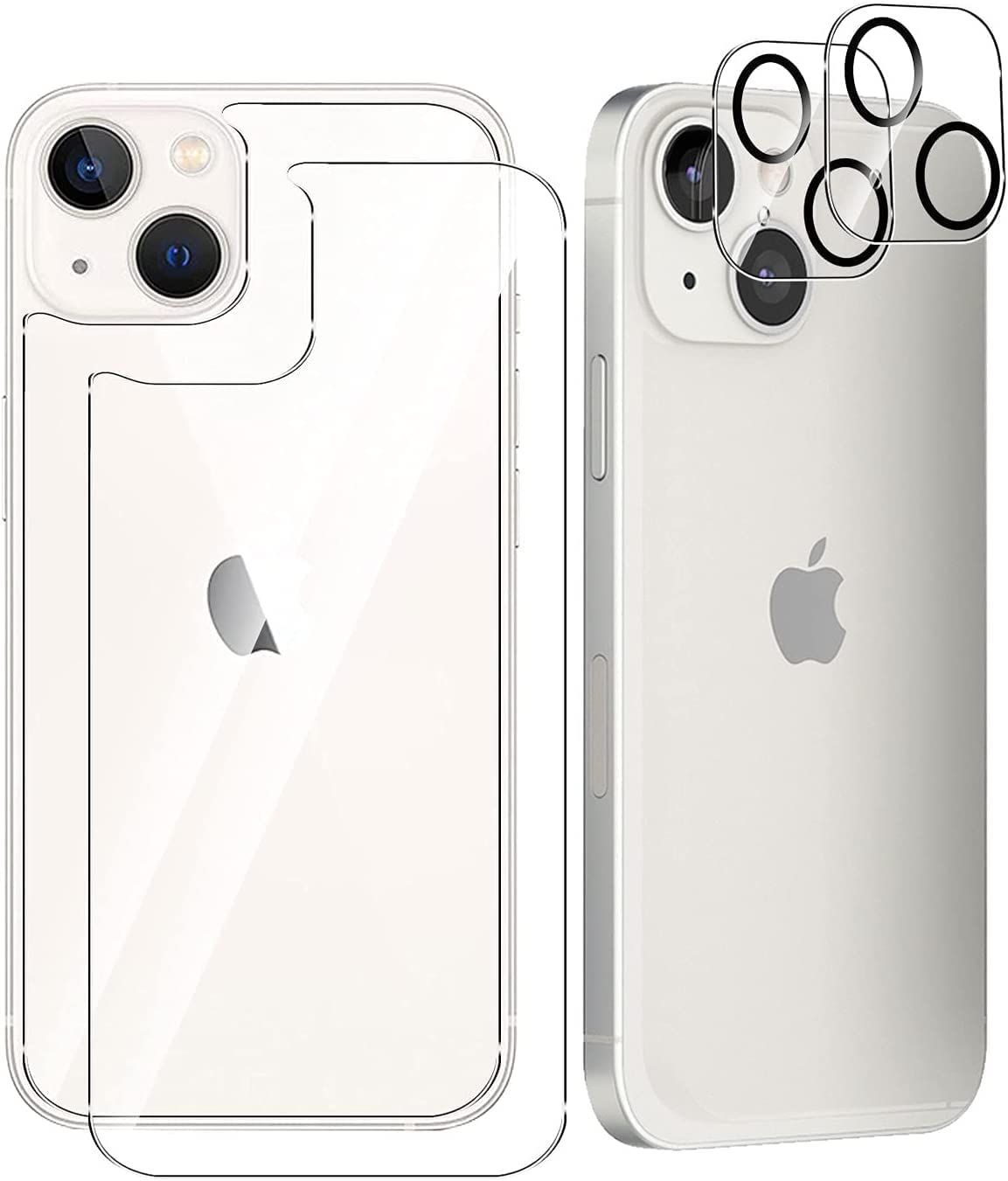 【４枚入り】For iPhone13 mini 背面ガラスフィルム+カメラフィルム Qiijee 日本旭硝子製 高硬度9H 防指紋 耐衝撃 飛散防止 透過率99% 2.5D ラウンドエッジ加工 自動吸着 iPhone 13 mini 用 レンズ保護(2枚)