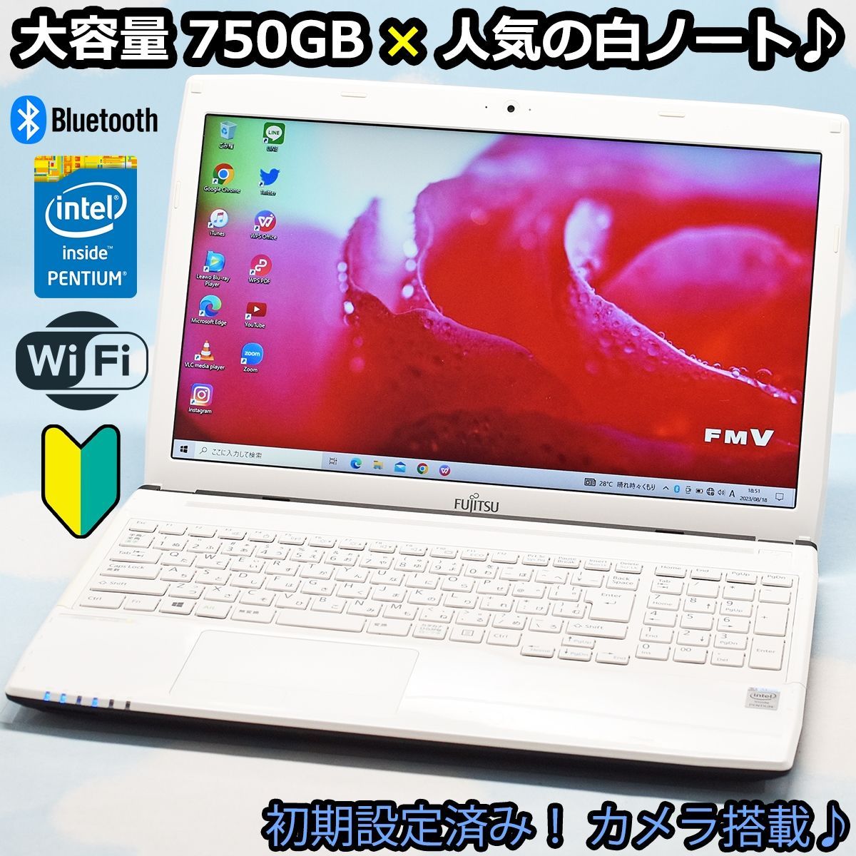 【激安処分美品PC】富士通 ノートパソコン｜HDD大容量750GB｜WEBカメラ