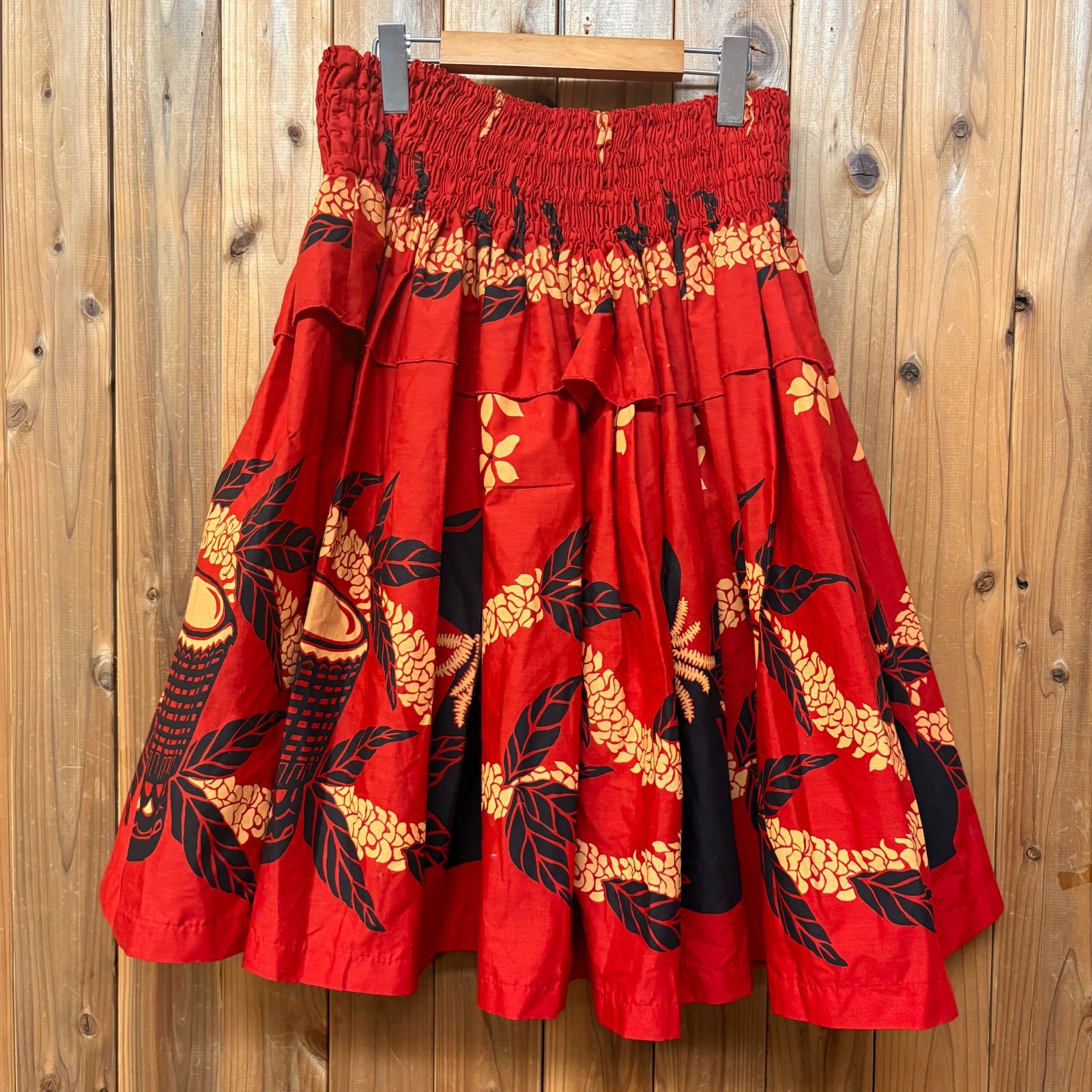 手作り　パウスカート　フラダンス用スカート 茶色と水色の花柄 手作り パウスカート フラダンス用スカート 茶色と水色の花柄