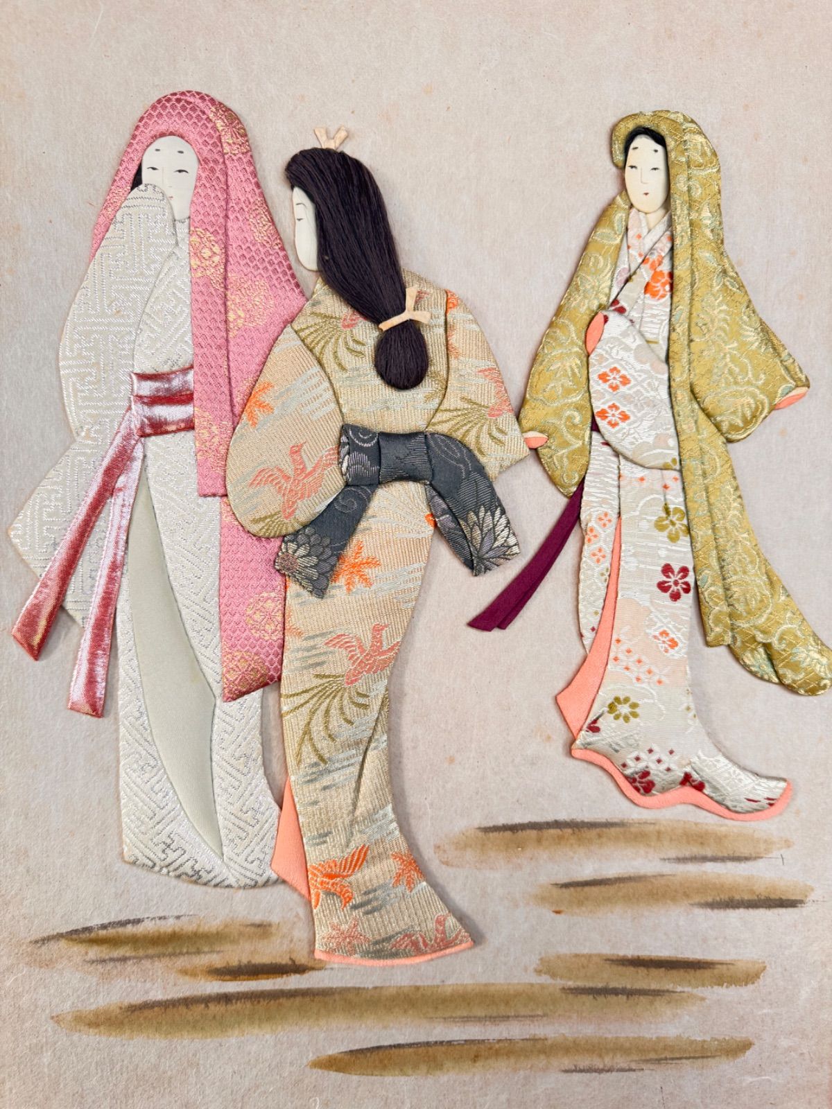 107 押し絵 くるみ絵 押絵 日本画 美術品 時代物 額付き 押絵細工