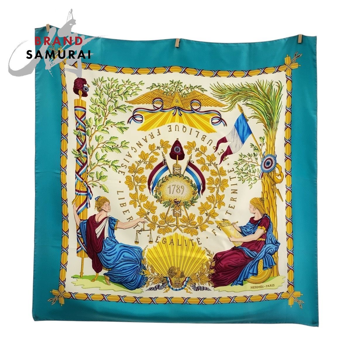 HERMES エルメス 1789 LIBERTE EGALITE FRATERNITE REPUBLIQUE FRANCAISE カレ90 グリーン スカーフ 大判スカーフ レディース 503905