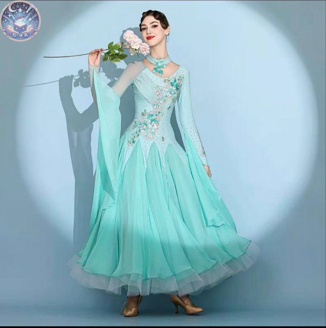 華やかスタンダードドレス✨発表会・競技会・デモにオススメのエレガントデザイン 新品 未使用 スタンダードドレス 発表会用ダンスパーティー向け