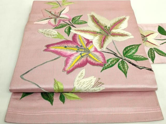 平和屋着物□極上 アンティーク 大正ロマン 九寸名古屋帯 総刺繍 枝花