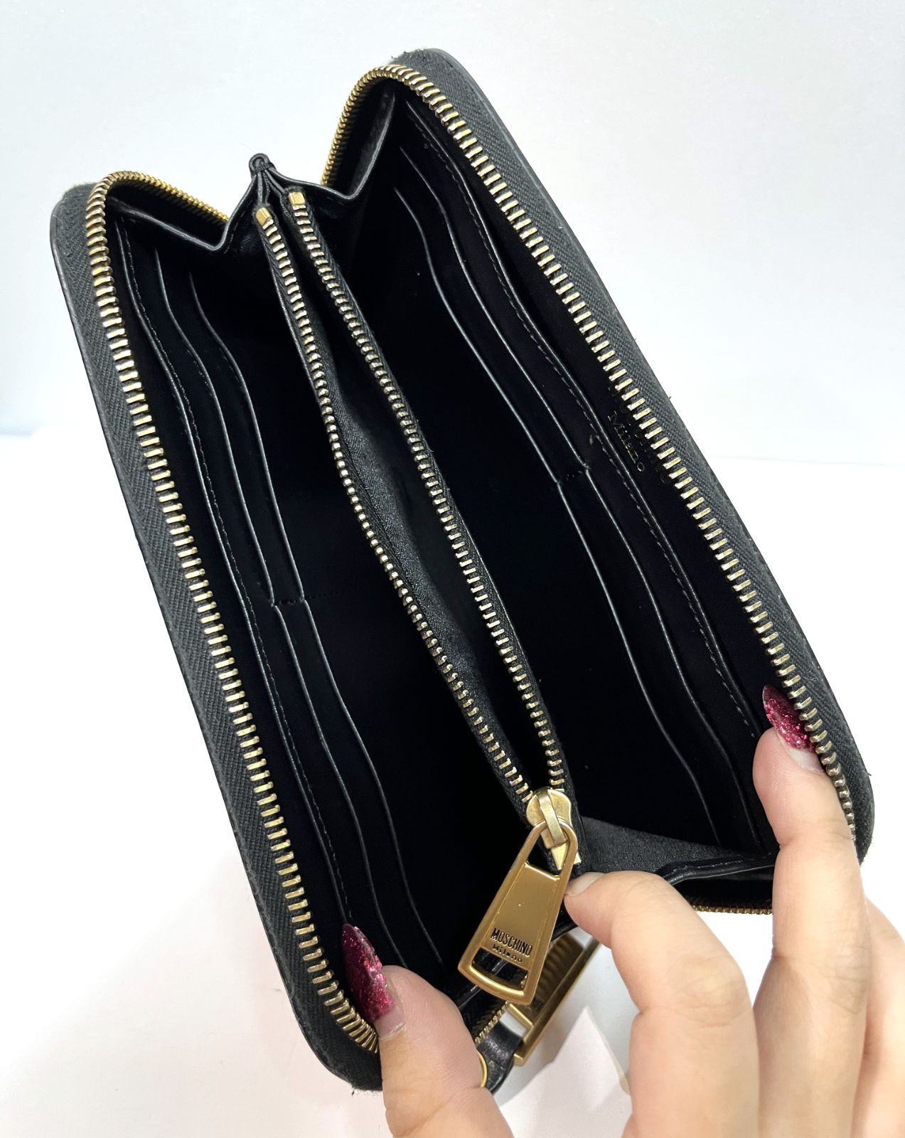 モスキーノ  テディベア チェーンウォレット レザー ブラック MOSCHINO - モスキーノ テディベア チェーンウォレット レザー
