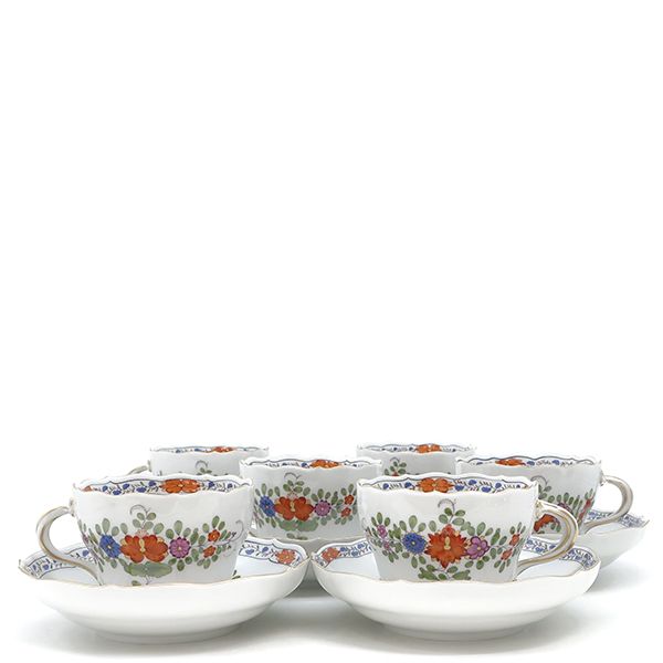 マイセン MEISSEN 食器 インドの華 カップ＆ソーサー 6客セット 陶磁器 ホワイト×マルチ ×ゴールド 白 コーヒー ティー 箱