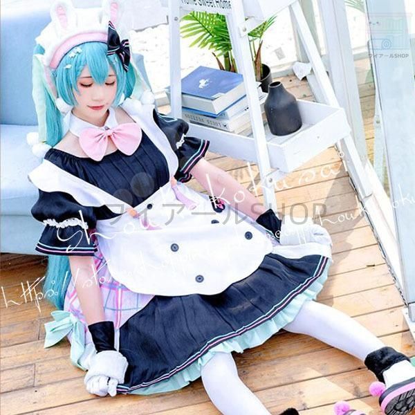 初音ミク 風 vocaloid miku メイド服 コスプレ衣装ウィッグcos靴 ワンピース cosplay 変装 仮装 コスチューム 撮影 祭り