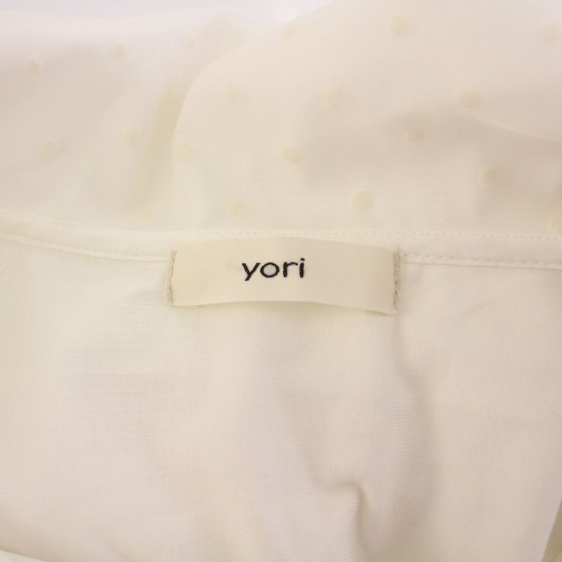 ヨリ yori カットソー 半袖 スキッパー ビックカラー ストレッチ ドッド柄 切替 F 白 ホワイト /BB レディース ヨリ カットソー 半袖 スキッパー ビックカラー ストレッチ