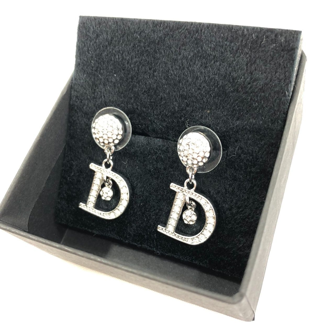 ✨希少 極美品✨ クリスチャンディオール リボン ストーン フープ ロゴ ピアス ✨極美品✨ クリスチャンディオール リボン ストーン ロゴ