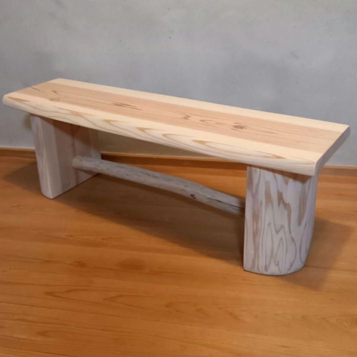 一点物 国産杉 ベンチ 節有り一枚板 丸太脚スツール ナチュラル
