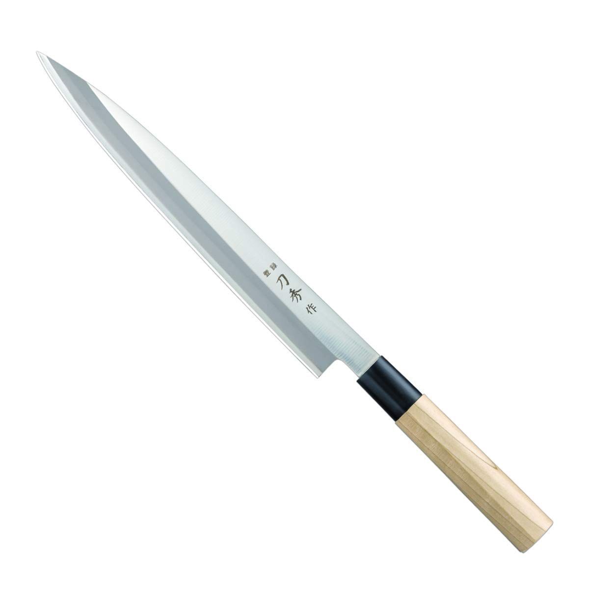 240mm 日本製 左利き用 モリブデンバナジウム鋼 片刃 柳刃 関西型の刺身庖丁 刀秀作 富士カトラリー モリブデンバナジウム鋼和庖丁 FC ...
