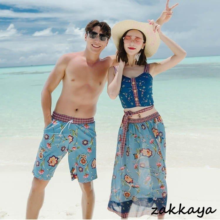水着3点セット ショール ビキニ スイムウェア パレオ ワイヤーなし パッド付き 花柄 水泳服 ビーチウエア 水着 お揃え ペアビーチ ご夫婦 ミズギ 男女2着3.24LYC092人気急上昇 kkkkrs