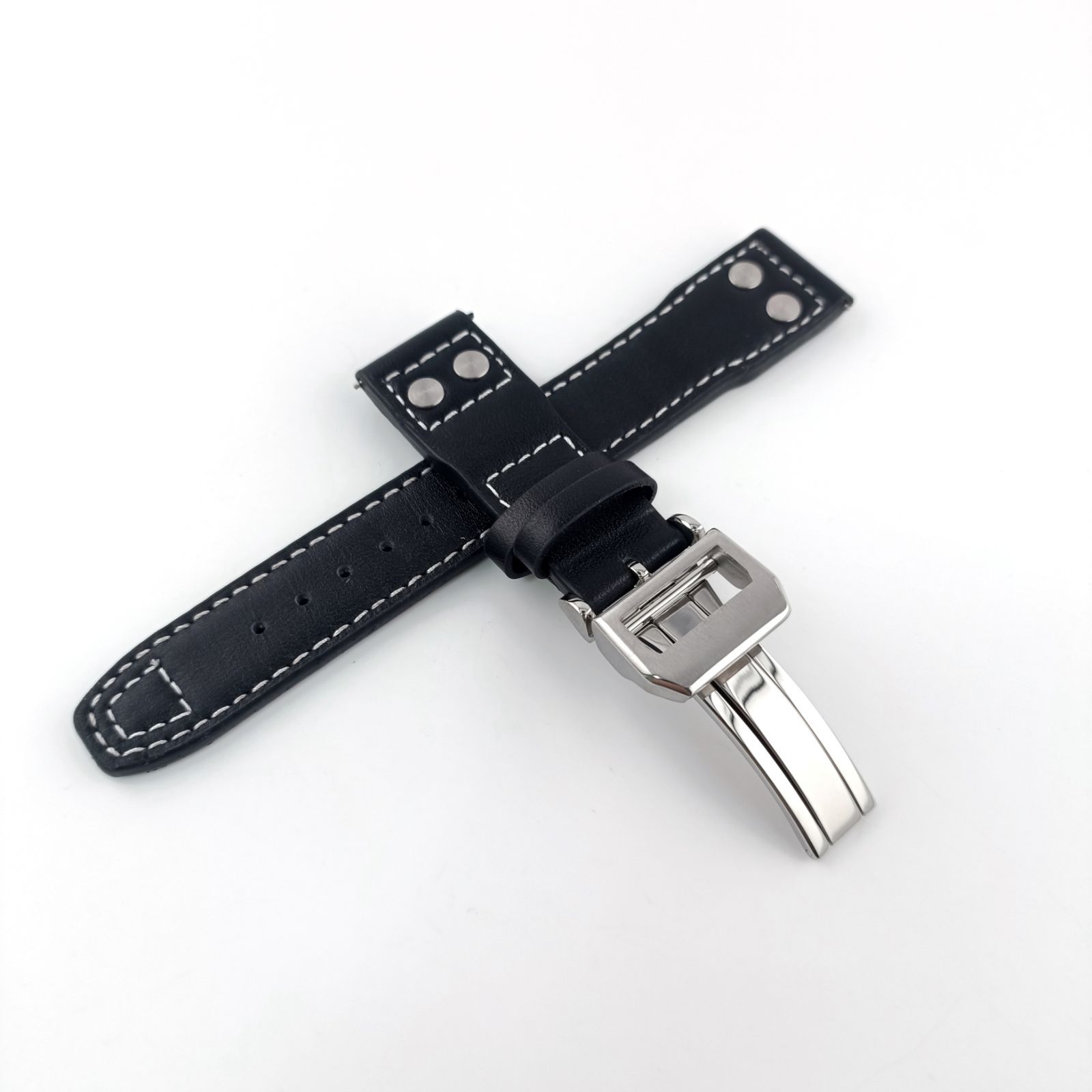 20mm 腕時計 カーフレザー 革ベルト スムースブラック 黒 【対応】IWC 