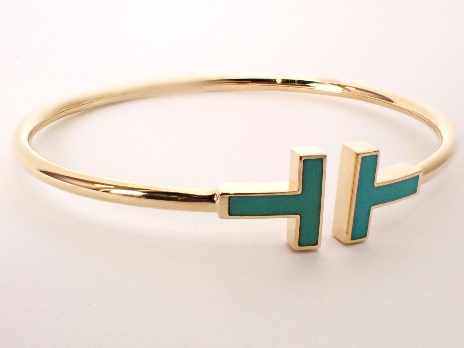 新仕上げ済 TIFFANY&Co.(ティファニー)  K18YG Tバングルブレスレット トルコ石 イエローゴールド バングル 6.5g