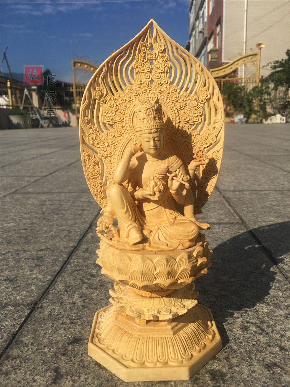 修縁堂】大迫力 木彫り 仏像 如意輪観音菩薩座像 彫刻 一刀彫 天然木檜 