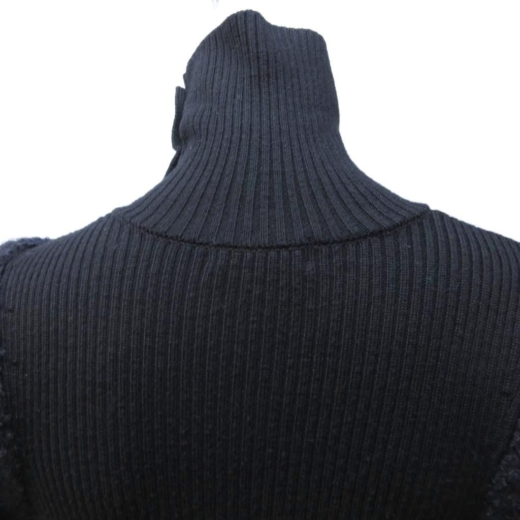 【正規品販売】 バーバリーブルーレーベル BURBERRY BLUE LABEL ハイネックワンピース パフスリーブ ボア ブークレーニット ポニー刺繡 黒 ブラック 38 約M IBO79