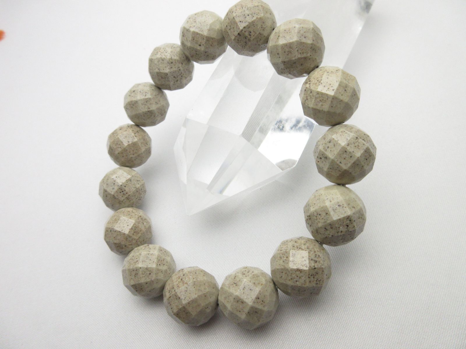 【64面カット】/【北投石ブレスレット】/size(約17cm)/玉size(約14㎜)/《自然治癒能力を高める》/《健康石》/1402t5