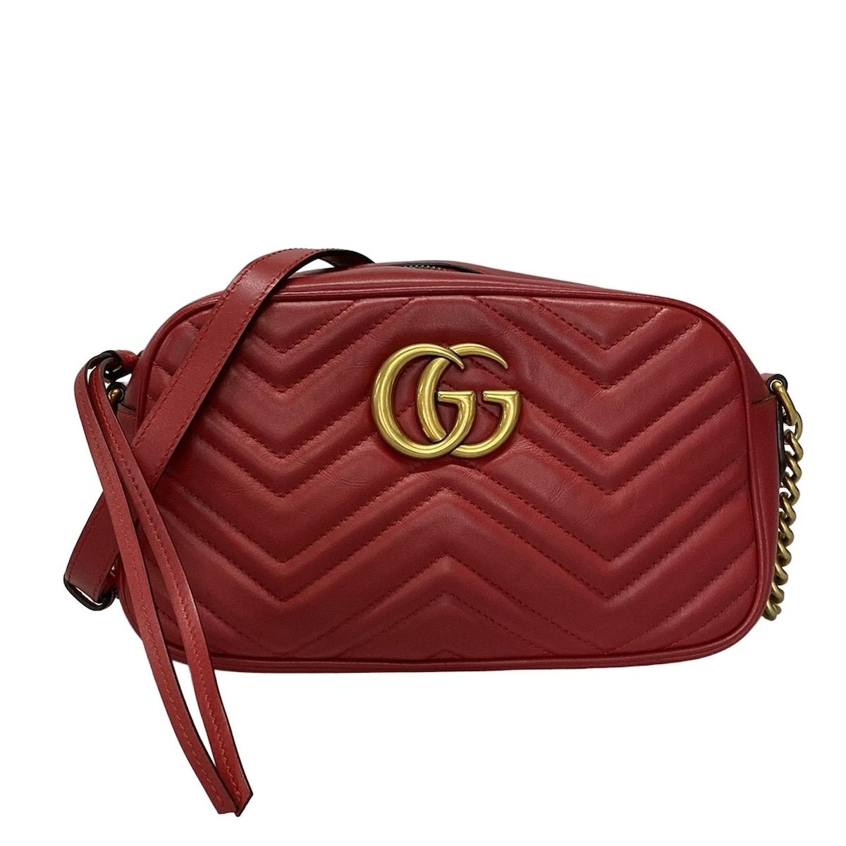 GUCCI グッチ ショルダーバッグ GGマーモント キルティング スモール ショルダーバッグ 447632 レッド チェーンショルダー レザー
