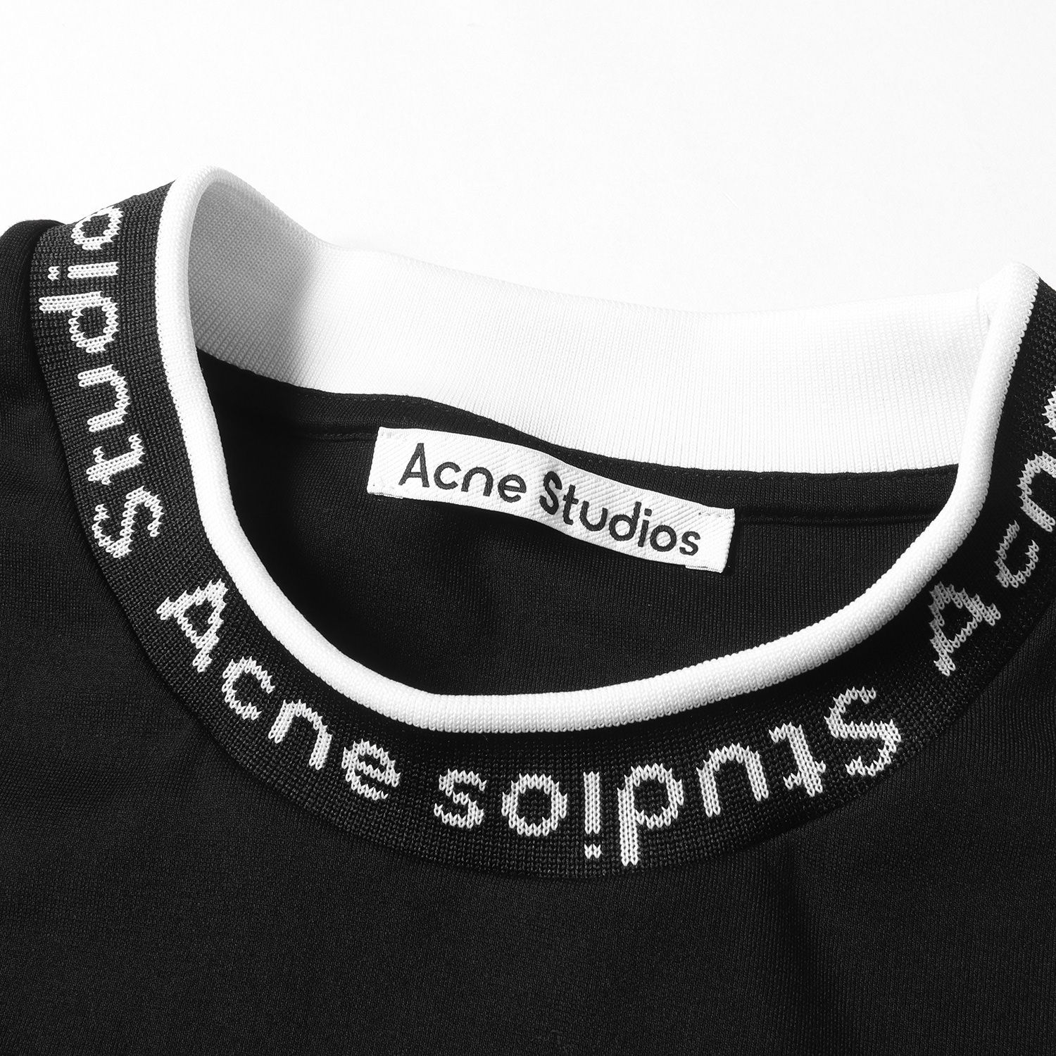 美品 Acne アクネ Tシャツ サイズ:S ロゴ リブ編み ストレッチ