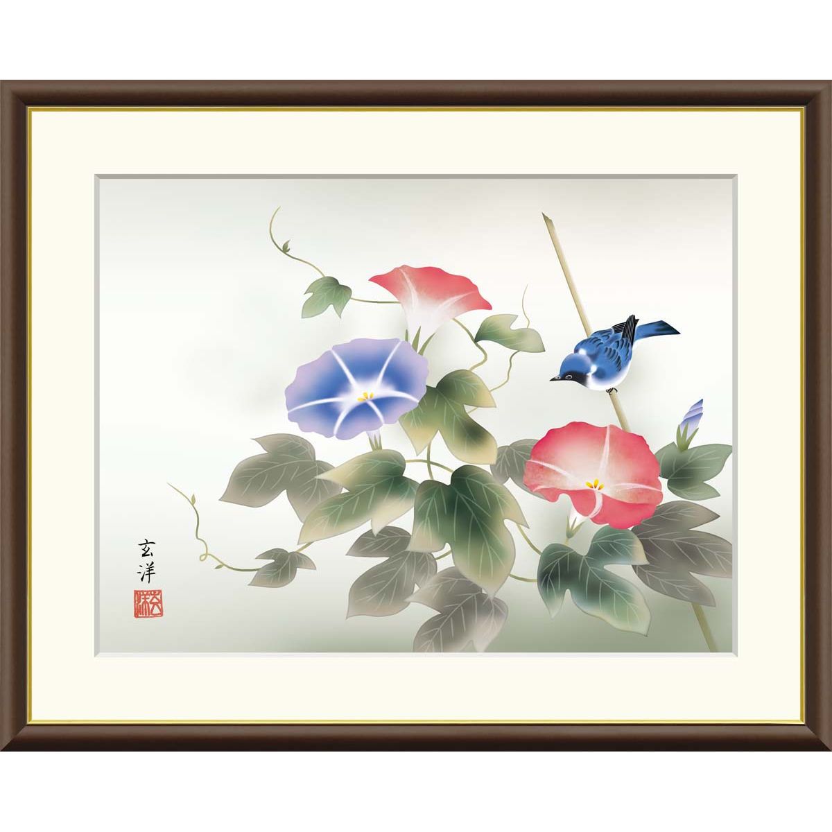 日本画　小鳥画　額縁セット　絵画　骨董品 絵画 額入り 壁掛け F6 花鳥画 年中飾り 複製画 額飾り 1枚 日本
