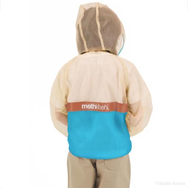 防虫 虫よけ服 上下セット モスキーヒ 子ども用 パーカー パンツ ベージュ×ブルー mothkeehi VA-080 VA-081 キッズ 男の子 女の子 虫さされ対策ネット メッシュ 25SS【送料当社負担】