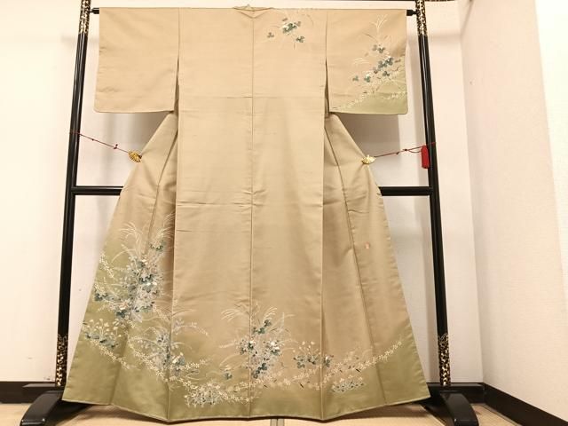 着物リメイク　訪問着　友禅　作家物　紬地　枝花文　正絹から作務衣 着物リメイク 訪問着 友禅 作家物 紬地 枝花文 正絹から作務衣