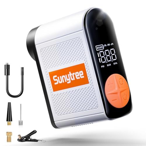 Sunytree 空気入れ 自転車 欧米デザイン賞受賞-高性能革新 電動空気入れ バイク 車 1台多役 仏|英|米式|ボールニードルバルブ対応 最大圧力150PSI 高速充填 自動停止 簡単操作 低騒音 急速充電 コードレス エアコンプレッサー 最軽量 mp