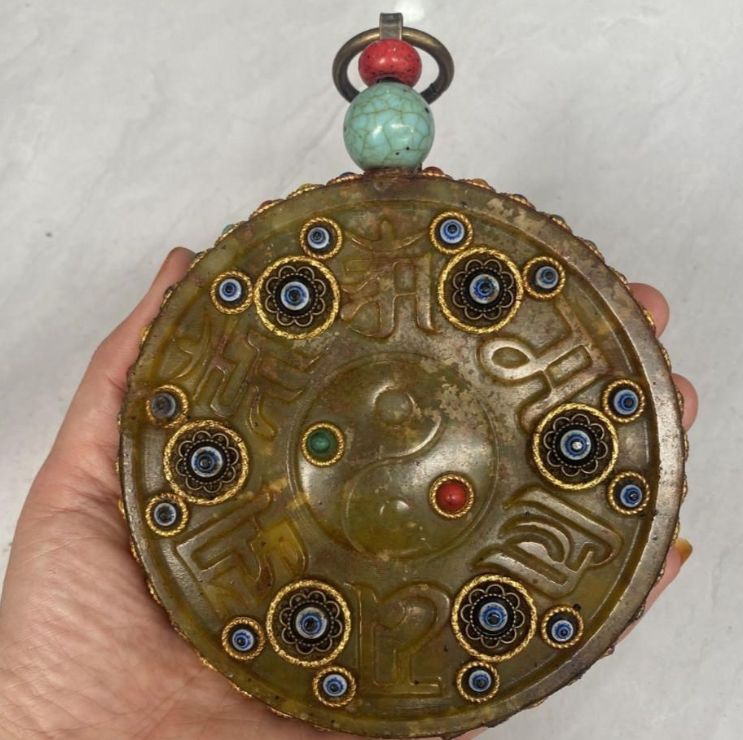 骨董品コレクション天然玉八卦皿ストラップ多宝象嵌玉璧八卦品相完全古風古風古式