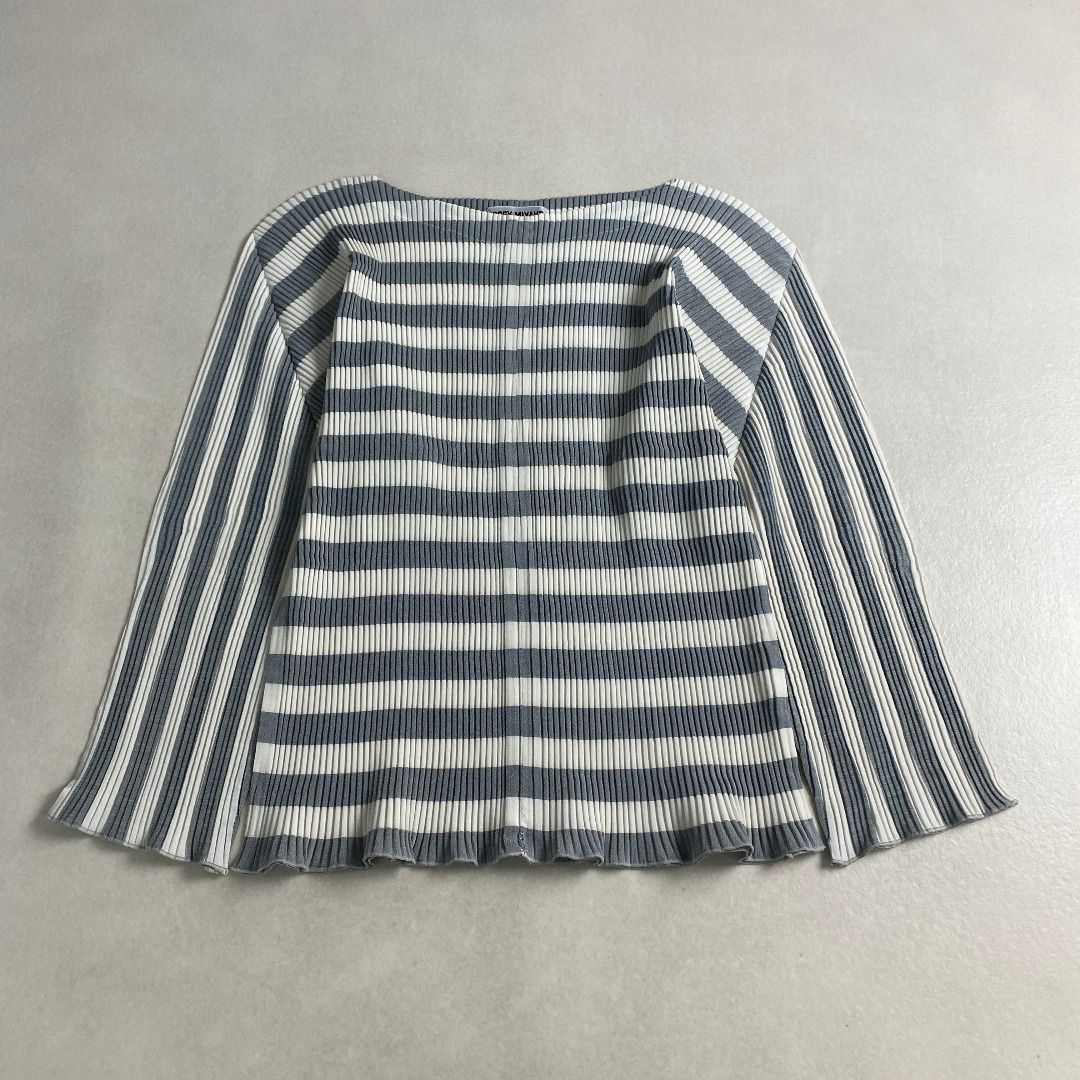 イッセイミヤケ カットソー ボーダー プリーツ M ISSEY MIYAKE グレー×ホワイト