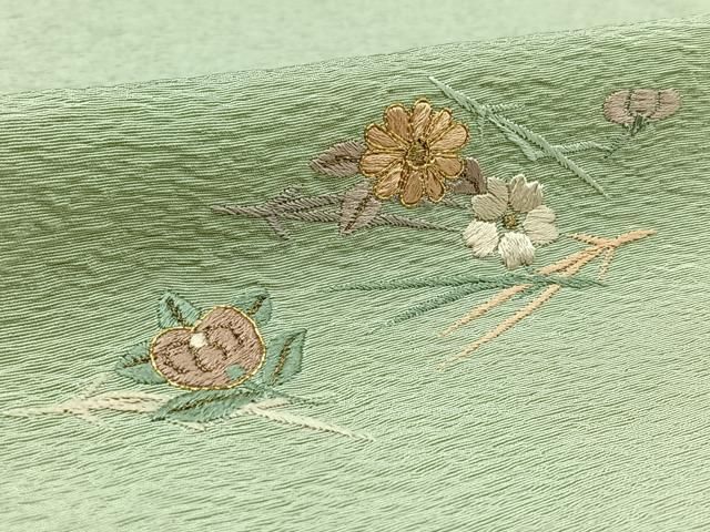 平和屋着物▽訪問着 単衣 刺繍 吹き寄せ文 金彩 正絹 逸品 AAAY7269jh