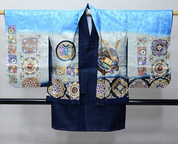 ゆ★七五三着物 七五三 五歳 男児 羽織・着物・襦袢3点セット S寸 水色 鷹 祝着