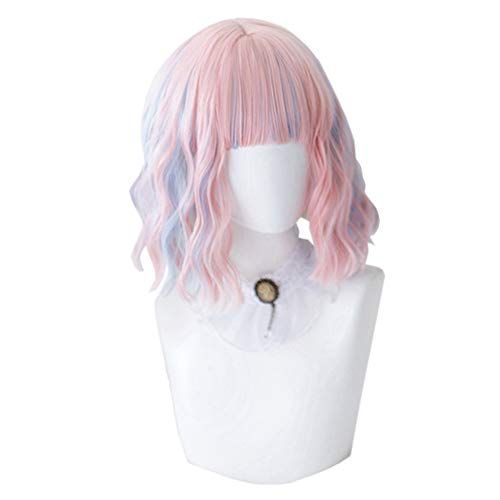 ピンク×水色 ロリータ ウィッグ コスプレ 原宿風 GAL系 ピンク 水色 メッシュ ボブ カール ロリィタ lolita風 巻き髪 耐熱ウィッグ 森ガール ゆめかわいい お姫 小顔 グラデーション 女性 日常 