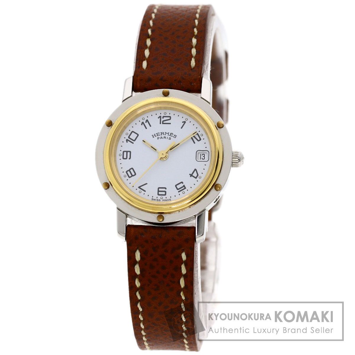 HERMES エルメス CL4.220 クリッパー 腕時計 SS 革 レディース