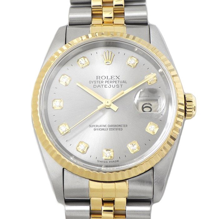 ロレックス Rolex 腕時計 デイトジャスト 16233G K番 2001年 サンレイ シルバー文字盤 カレンダー K18YG SS ジュビリーブレス 自動巻き 【箱・保付き】 【中古】