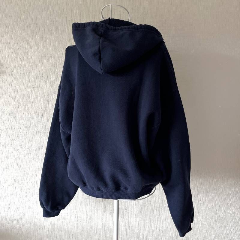 Russell Athletic Cropped Full Zip Hoodie Sweatshirt Navy Women's L