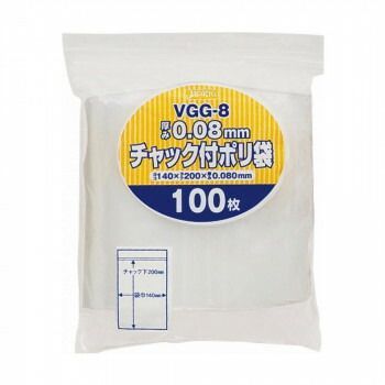 ジャパックス チャック付ポリ袋 厚み0.080mm 透明 100枚×25冊 VGG-8