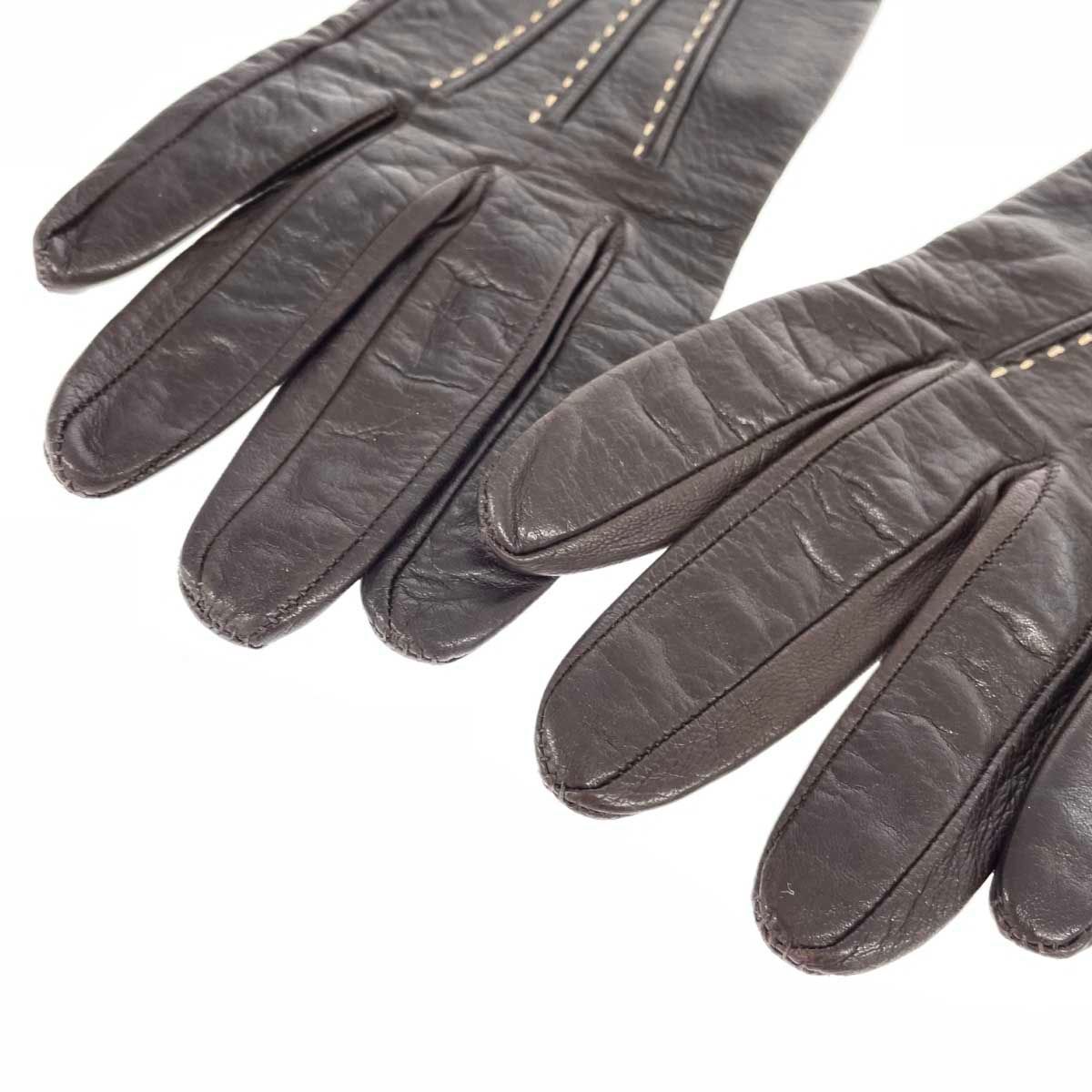 良好 SERMONETA セルモネータ 7 手袋 ブラウン ロング レザー×シルク