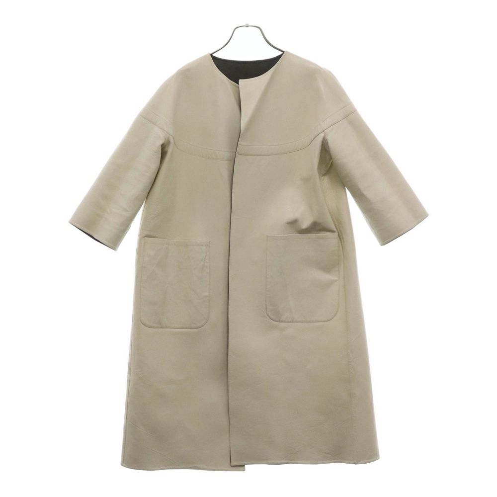 MARNI (マルニ) ノーカラー七分袖 リバーシブル ラムレザーコート 