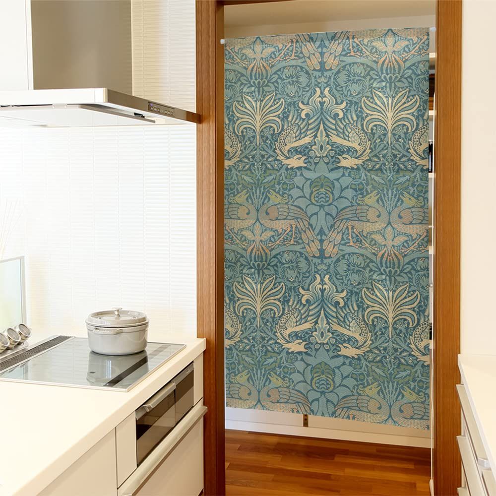 のれん工房 のれん ウィリアム モリス おしゃれ モダン タペストリー 間仕切り 幅85×丈150cm william morris 孔雀と竜 97430 [孔雀と竜] [のれん]