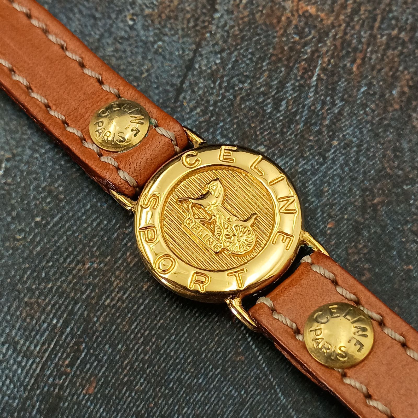 CELINE セリーヌ レザーブレスレット 馬車 ゴールド ヴィンテージ
