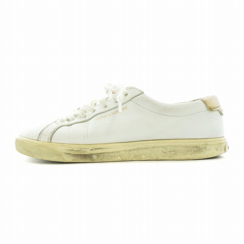 サンローラン パリ SAINT LAURENT PARIS スニーカー シューズ 靴 ロゴ レザー 37.5 24.5cm 白 ホワイト GY19 |MQ OH