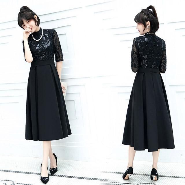 パーティードレス レディース レース ワンピース Vネック 総レース