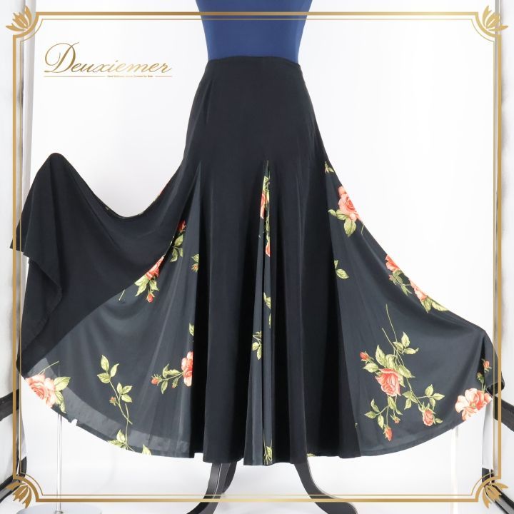 フラメンコ 衣装 ファルダ スカート 黒 花柄 レッスン 練習着 軽い