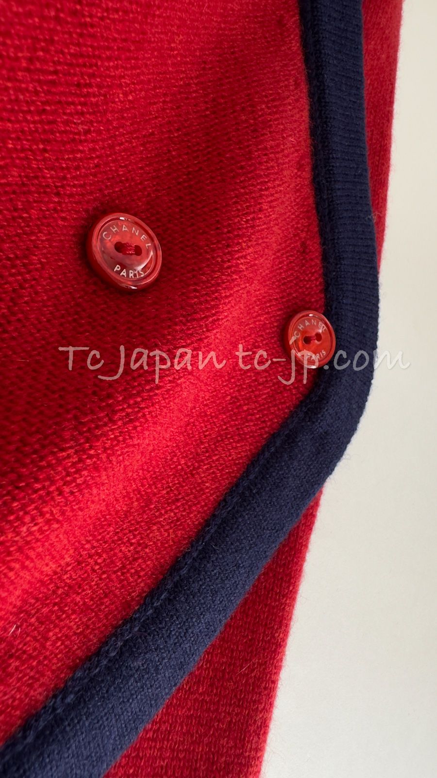 シャネル カーディガン CHANEL 2019 レッド ネイビー CCロゴ