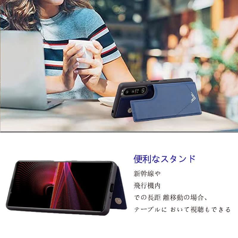 数量限定】a002so スマホケース sog02 so52a サイドマグネット II カード収納 II 横置き機能 PUレザー  (紺）エクスペリア 背面カバー 財布型 ランヤード付 携帯カバー カードケース 手帳 ソニー 背面 il A002SO用 メルカリShops