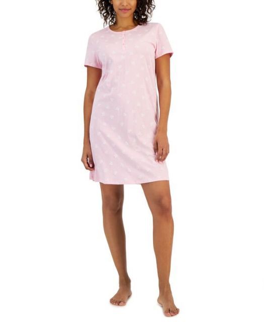 送料無料 チャータークラブ レディース ナイトウェア アンダーウェア Women s Cotton Printed Henley Sleepshirt XS-3X Ditsy Floral