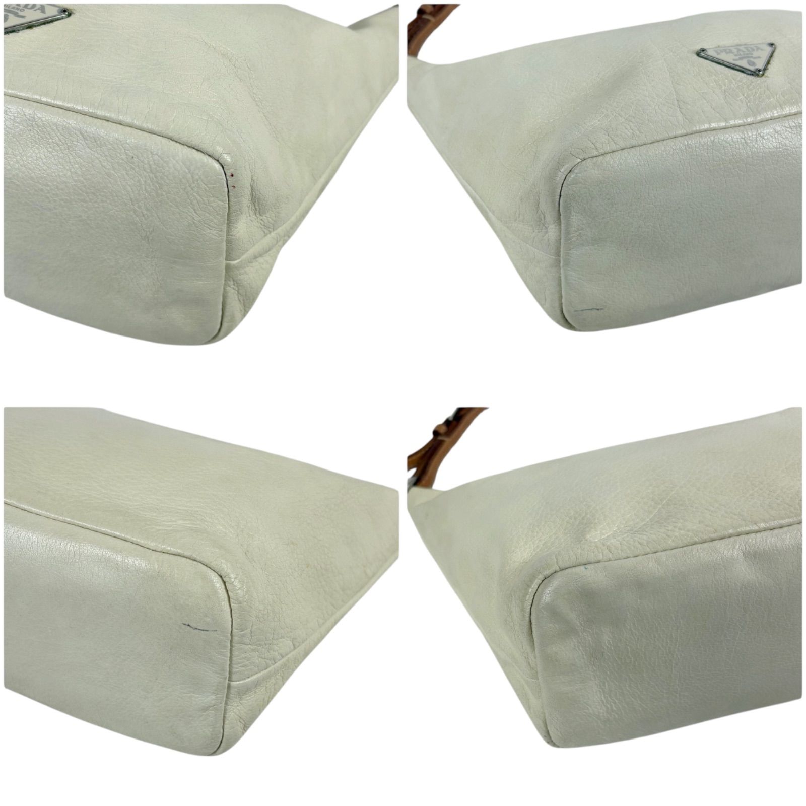 PRADA Triangle Logo Leather Mini Handbag White Ivory  display picture 1