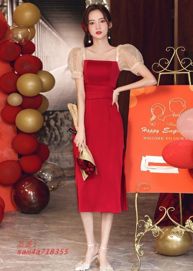 パーティードレス 結婚式 お呼ばれドレス 二次会 韓国 ワンピース 小さいサイズ 大きいサイズ 黒 半袖 タイト シアー袖 スリット 袖あり タイトドレス 3 L am 4 a 718355 その他 ブライダル小物 ドレス ブライダル