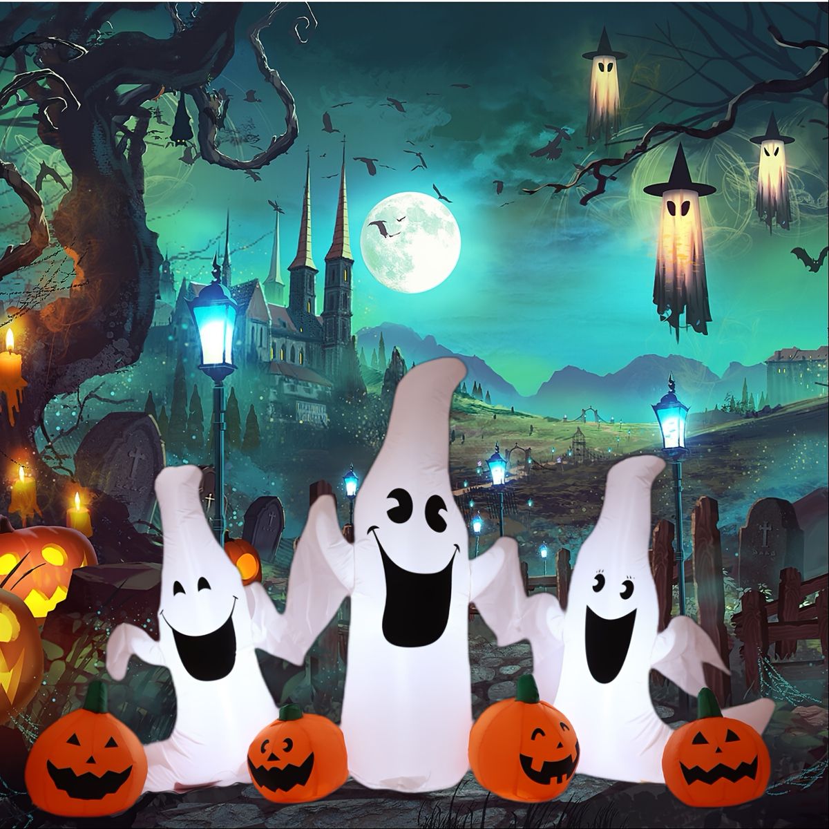 影響力のある 高さ213cm ハロウィーン インフレータブル ゴースト かぼちゃ LEDライト付 屋外装飾 自立型 ポンプ内蔵 電源コード長約2m 庭 玄関 イベント会場に最適 最新アイテムを多数掲載！